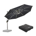 PURPLE LEAF Round Cantilever Umbrella with Base, Outdoor Umbrellas with Lights