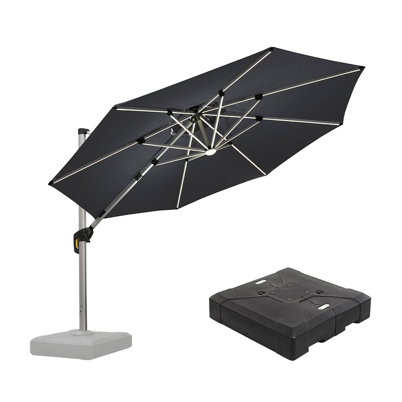 PURPLE LEAF Round Cantilever Umbrella with Base, Outdoor Umbrellas with Lights