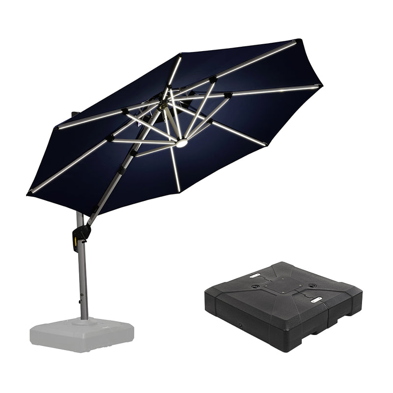 PURPLE LEAF Round Cantilever Umbrella with Base, Outdoor Umbrellas with Lights