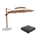 PURPLE LEAF Outdoor Garden Umbrella with Base, Cantilever Umbrellas in Wood Color