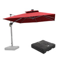 PURPLE LEAF Square Cantilever Umbrella with Base, Outdoor Umbrellas with Lights
