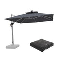 PURPLE LEAF Square Cantilever Umbrella with Base, Outdoor Umbrellas with Lights