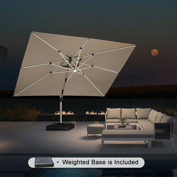 Ractangular Solar LED Cantilever Umbrella & Umbrella with Base 9' X 12' / Black Ractangular Solar LED Cantilever Umbrella & Umbrella with Base 9' X 12' / Black