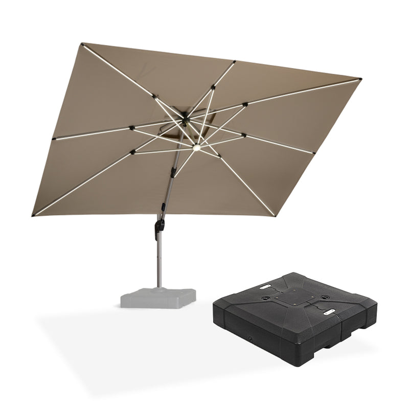 PURPLE LEAF Rectangular Cantilever Umbrella with Base, Outdoor Umbrellas with Lights