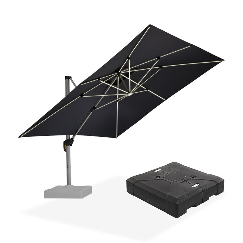 PURPLE LEAF Square Cantilever Umbrella with Base, Outdoor Umbrellas with Lights