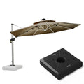 Beige cantilever patio umbrella with base, LED lights and aluminum frame