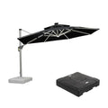 PURPLE LEAF Round Cantilever Umbrella with Base, Outdoor Umbrellas with Lights