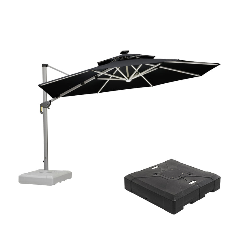 PURPLE LEAF Round Cantilever Umbrella with Base, Outdoor Umbrellas with Lights