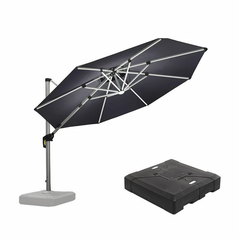 PURPLE LEAF Round Cantilever Umbrella with Base, Outdoor Umbrellas with Lights