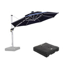 PURPLE LEAF Round Cantilever Umbrella with Base, Outdoor Umbrellas with Lights