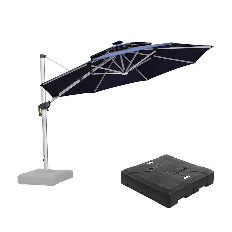 PURPLE LEAF Round Cantilever Umbrella with Base, Outdoor Umbrellas with Lights