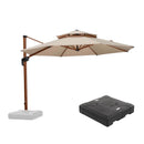 PURPLE LEAF Outdoor Garden Umbrella with Base, Cantilever Umbrellas in Wood Color