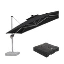 PURPLE LEAF Square Cantilever Umbrella with Base, Outdoor Umbrellas with Lights
