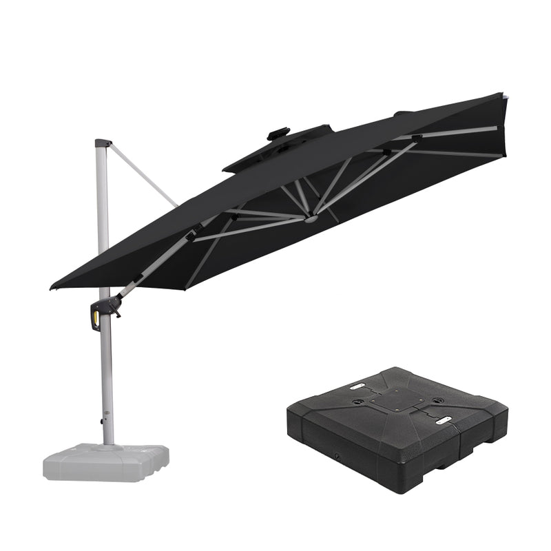 PURPLE LEAF Square Cantilever Umbrella with Base, Outdoor Umbrellas with Lights