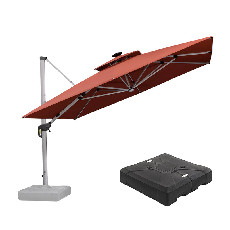 PURPLE LEAF Square Cantilever Umbrella with Base, Outdoor Umbrellas with Lights