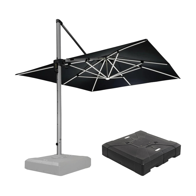 PURPLE LEAF Square Cantilever Umbrella with Base, Outdoor Umbrellas with Lights