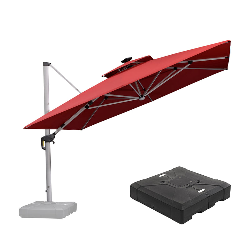 PURPLE LEAF Square Cantilever Umbrella with Base, Outdoor Umbrellas with Lights