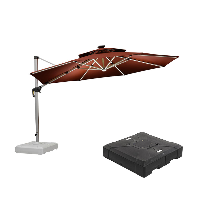 PURPLE LEAF Round Cantilever Umbrella with Base, Outdoor Umbrellas with Lights