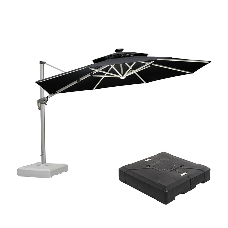 PURPLE LEAF Round Cantilever Umbrella with Base, Outdoor Umbrellas with Lights
