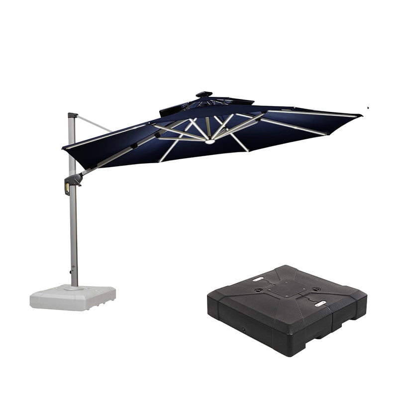 PURPLE LEAF Round Cantilever Umbrella with Base, Outdoor Umbrellas with Lights