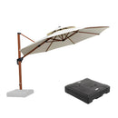 PURPLE LEAF Outdoor Garden Umbrella with Base, Cantilever Umbrellas in Wood Color