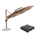 PURPLE LEAF Outdoor Garden Umbrella with Base, Cantilever Umbrellas in Wood Color