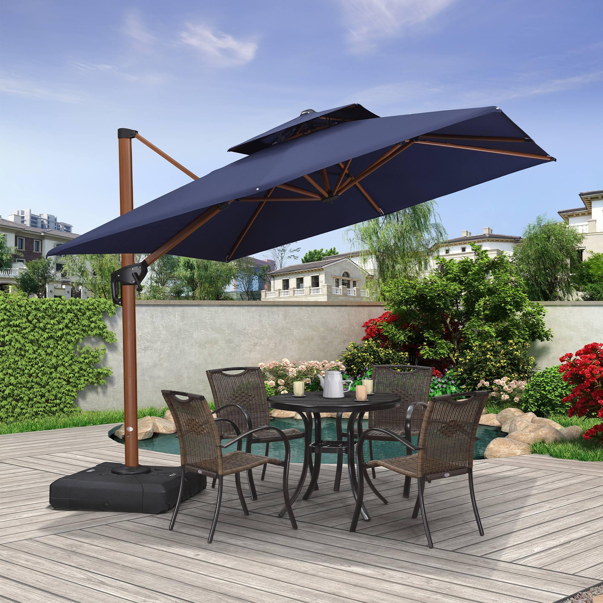 9 10 11 12ft Wood Pattern Square Cantilever Patio Umbrella