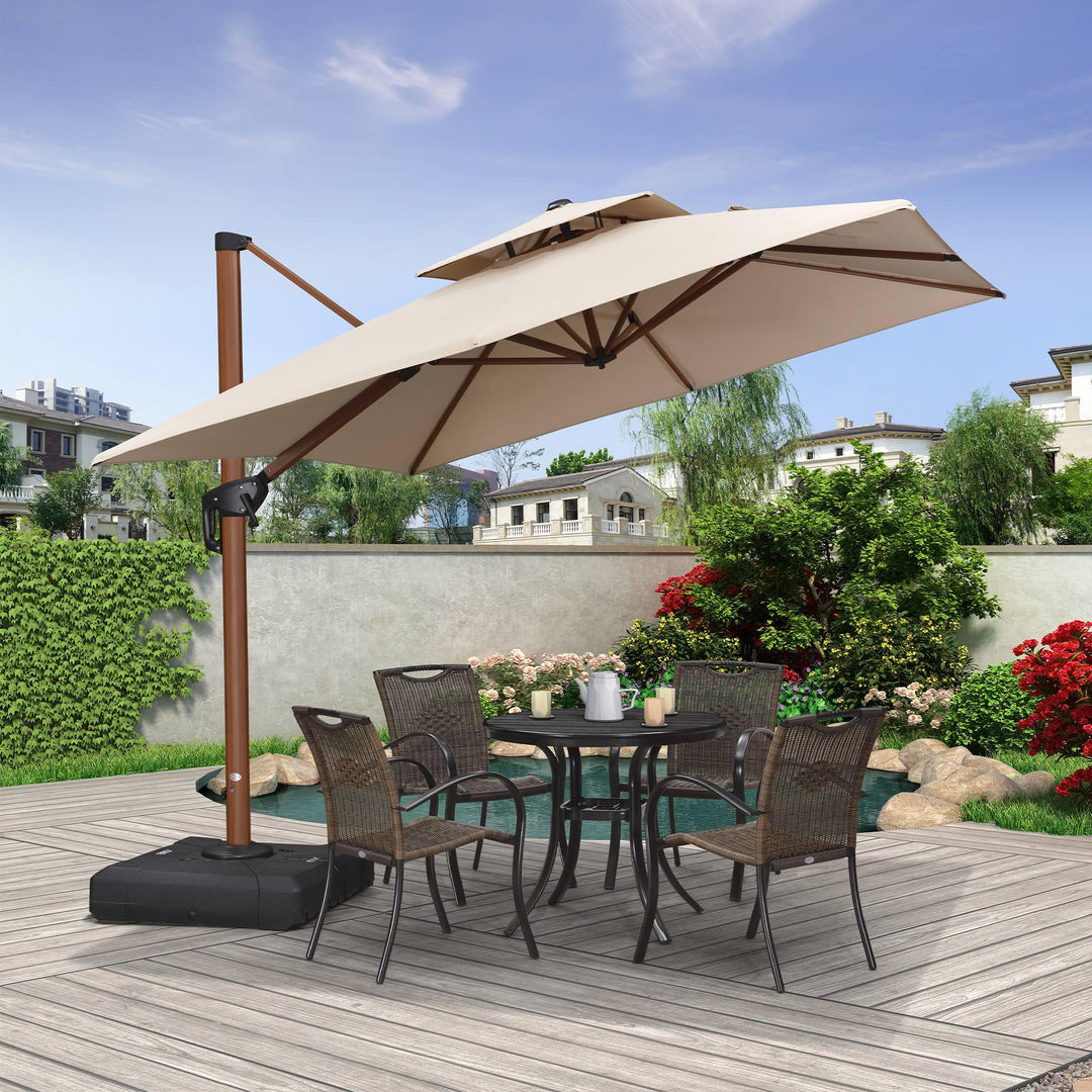 12 foot offset patio umbrella wikiwiki FT Cantilever Umbrella, Outdoor Patio with 360 Rotation and Unlimited Tilting System, Heavy Duty Umbrella with Cross Base, Cream : Patio, Lawn & Garden crank and has wheels for easy movement Clickbin 12 ft.Aluminum Curvy Cantilever