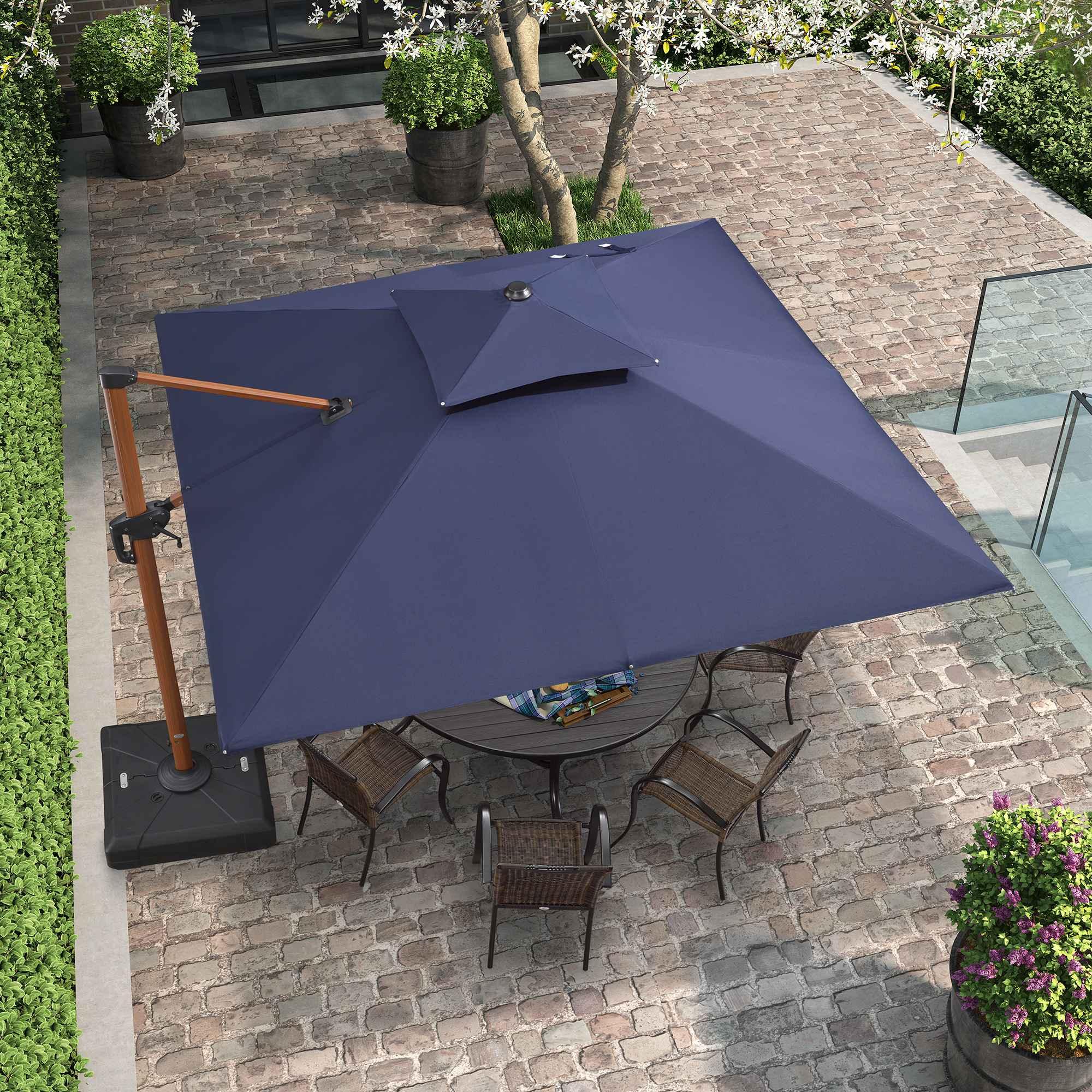 9/10/11/12ft Wood Pattern Square Cantilever Patio Umbrella