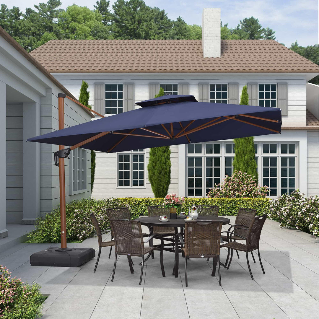 9/10/11/12ft Wood Pattern Square Cantilever Patio Umbrella