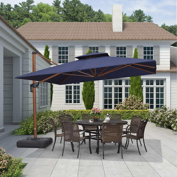 9/10/11/12ft Wood Pattern Square Cantilever Patio Umbrella