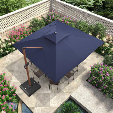 9/10/11/12ft Wood Pattern Square Cantilever Patio Umbrella