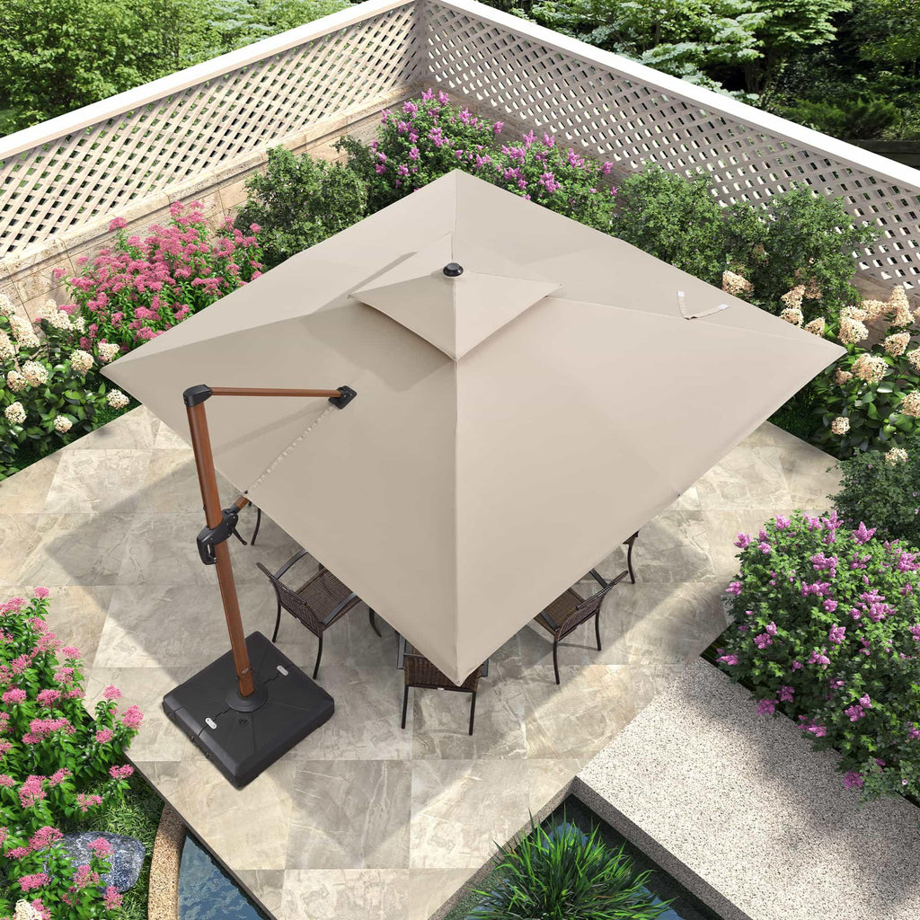 PURPLE LEAF Double Top 9 / 10 / 11 / 12 ft Square Aluminum Sun Umbrellas in Wood Color