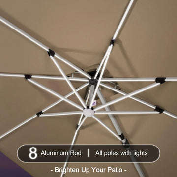 PURPLE LEAF SUNBRELLA Umbrella With Solar Lights, 10x10FT Outdoor Patio Umbrella, Cast Ash