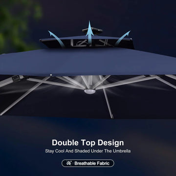 led offset patio umbrella in sunbrella periwinkle Sunbrella Cantilever Umbrella with Solar LEDs