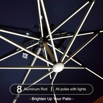 led lights for patio umbrella poles Sunbrella Cantilever Umbrella with Solar LEDs
