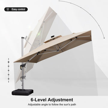 9/10/11/12ft Solar LED Square Cantilever Patio Umbrella