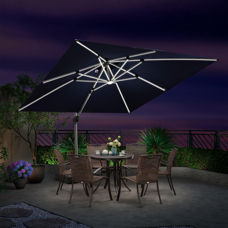 PURPLE LEAF Double Top 9 / 10 / 11 / 12 ft Square Outdoor Umbrellas with Lights - Purple Leaf Garden