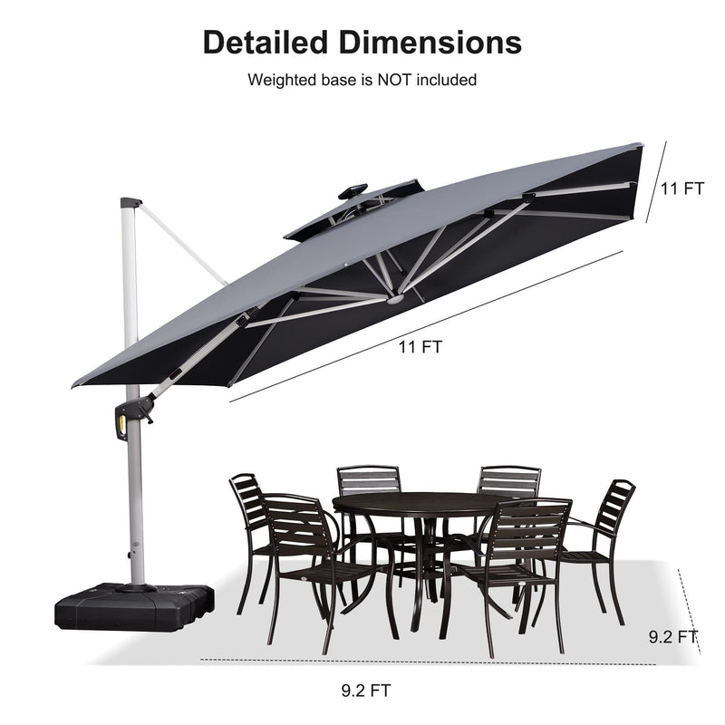 PURPLE LEAF Double Top 9 / 10 / 11 / 12 ft Square Outdoor Umbrellas with Lights - Purple Leaf Garden