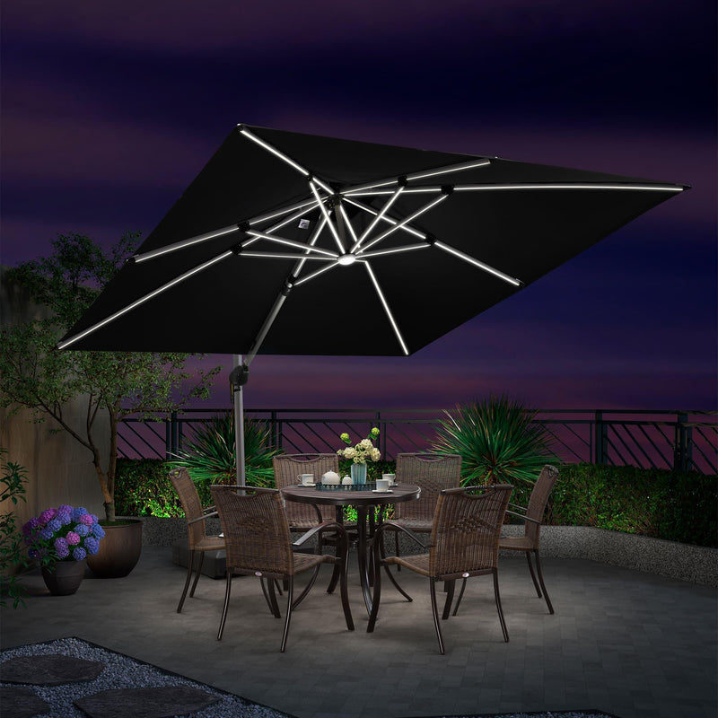 PURPLE LEAF Double Top 9 / 10 / 11 / 12 ft Square Outdoor Umbrellas with Lights - Purple Leaf Garden