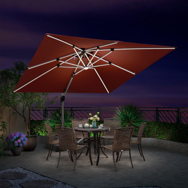 PURPLE LEAF Double Top 9 / 10 / 11 / 12 ft Square Outdoor Umbrellas with Lights - Purple Leaf Garden