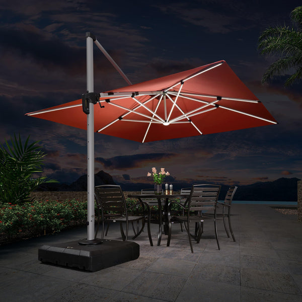 9/10/11/12ft Solar LED Square Cantilever Patio Umbrella