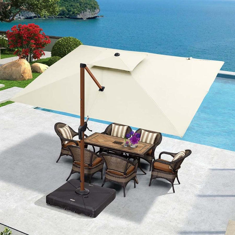 【Outdoor Idea】PURPLE LEAF Double Top Aluminum Cantilever Umbrella in Wood Color with Base