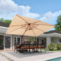 Rectangular cantilever patio umbrella in wood color, patio shade solutions