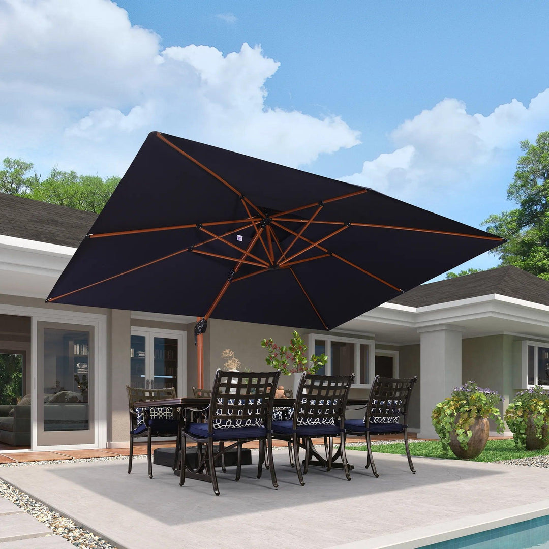 Purple Leaf 10x13ft Large Outdoor Umbrella in Wood Color, Navy Blue Heavy Duty Garden Cantilever Umbrella for Patio