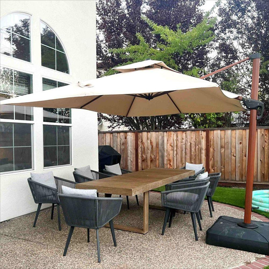 floral wood pattern patio umbrella with embroidered details