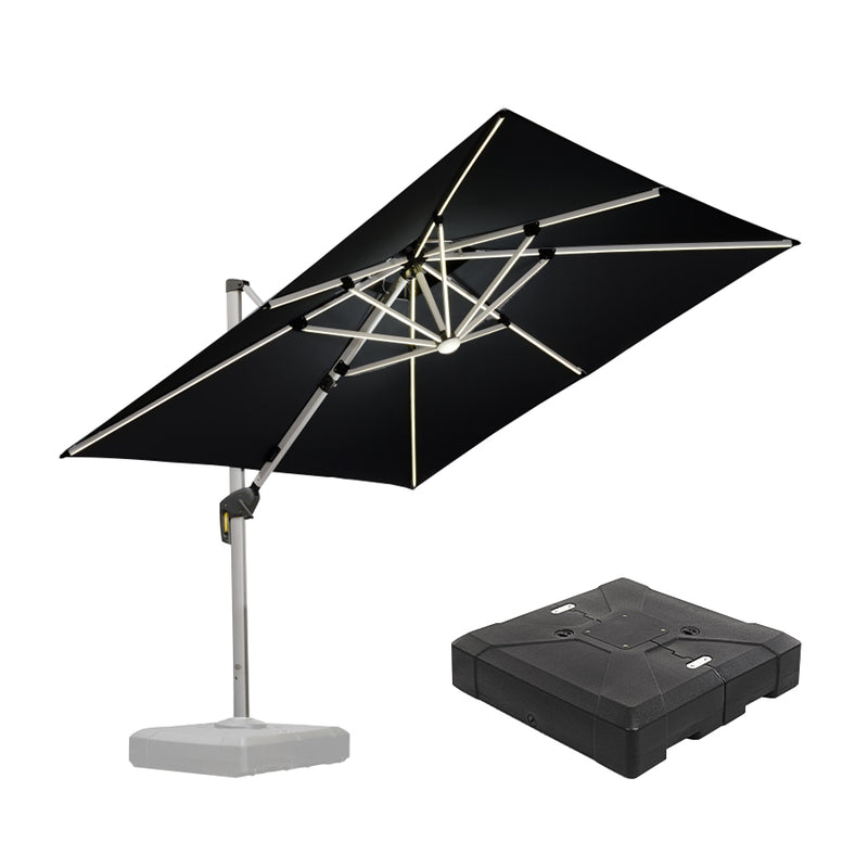 PURPLE LEAF Square Cantilever Umbrella with Base, Outdoor Umbrellas with Lights