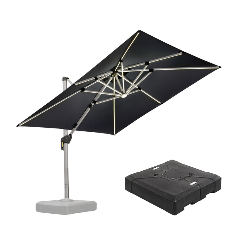 PURPLE LEAF Square Cantilever Umbrella with Base, Outdoor Umbrellas with Lights
