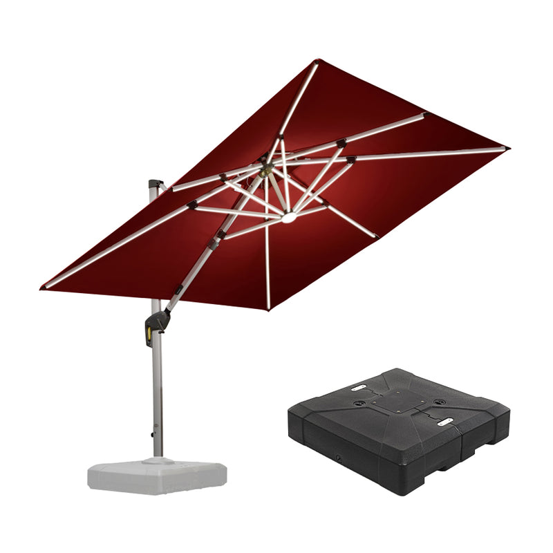 PURPLE LEAF Square Cantilever Umbrella with Base, Outdoor Umbrellas with Lights