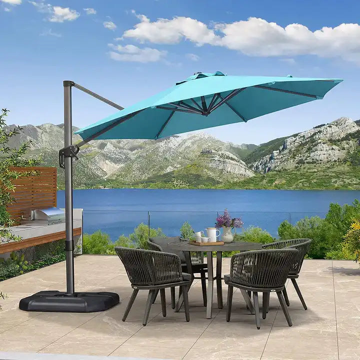 PURPLE LEAF Affordable Outdoor Umbrella with Base, Round Cantilever Umbrella for Garden